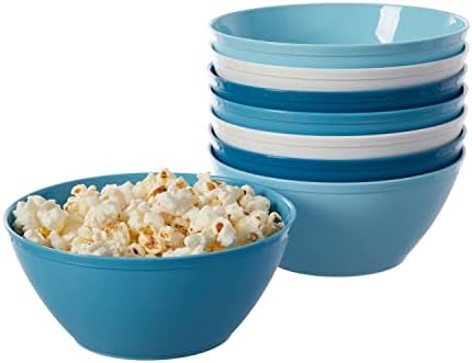 US Acrylic Fresco 28 oz. Plastic Stackable Snack Bowls for Cereal and Ice Cream in Blue Sky | Set of 8 | 6-inch Reusable, BPA-Free, Made in the USA, Dishwasher Safe Dinnerware