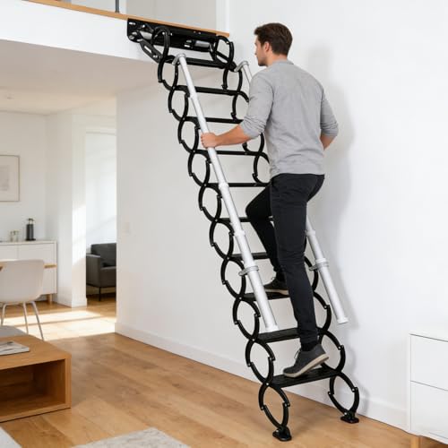 Wall Mounted Folding Ladder with Handrails, Pull Down...