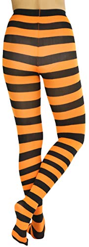 Image of ToBeInStyle Women's Wide Horizontal Contrast Stripe Tights Opaque Hosiery