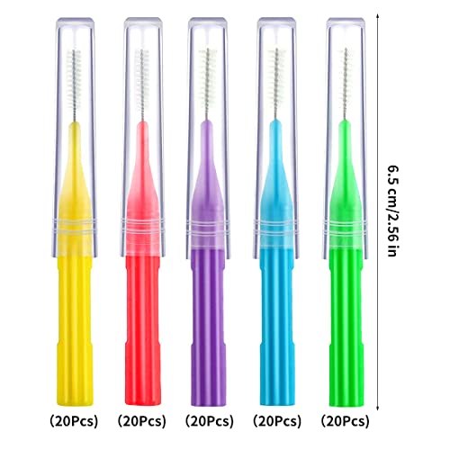 WANGCL 100 Pieces Braces Brush for Cleaner Interdental Brush Flossing Head Oral Hygiene Flosser 360° Bendable Tooth Cleaning Tool (Blue Green Red Purple Orange) - Image 2