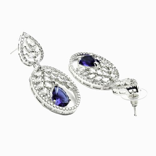 Rhodium-Plated American Diamond Drop Earrings
