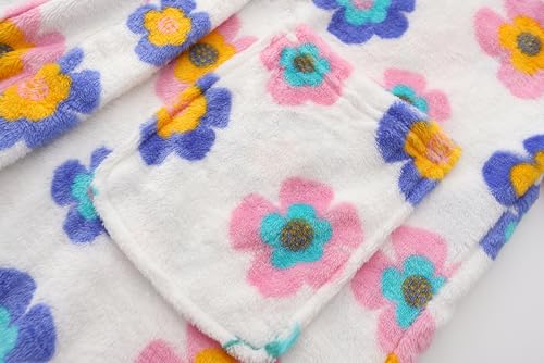 Image of Girls Fleece Robe Boys Hooded Bathrobe Soft Flannel Robe For Kids（Flower，7-8 Years）