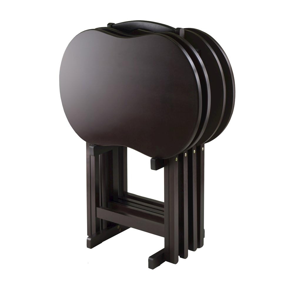 Furnifact Dark Espresso Solid Wood TV Tray Set – Folding Snack Tables with Stand for Eating, Serving, and Working in Any Living Space