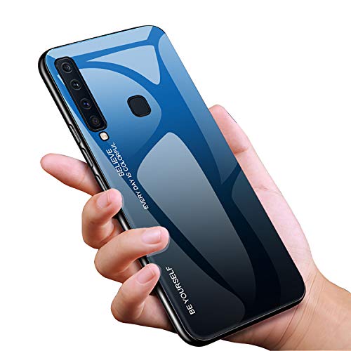 Tybaker Coque Galaxy A9 Case Ultra Mince TPU Silicone Souple Housse avec Dégradé Verre Trempé Cover Antichoc Anti Rayure Protection Bumper Étui pour Samsung Galaxy A9 (Bleu dégradé noir) Cover