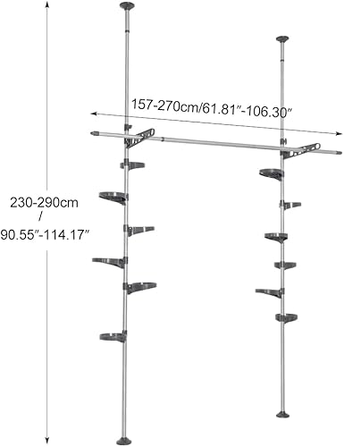 Miniatura 7 de BAOYOUNI Soporte de Poste para Plantas de Interior con Varillas de Doble Tensión, Soportes de Estantes de Almacenamiento para Macetas, Perchero de
