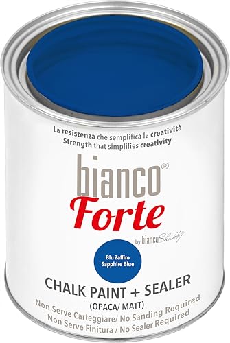 Bianco Forte - Bleu Saphir - (1L) - Peinture à la Craie & Vernis 2-en-1: Peinture Ultra Résistante pour Meubles, Armoires, Murs & Portes - Séchage Rapide,...