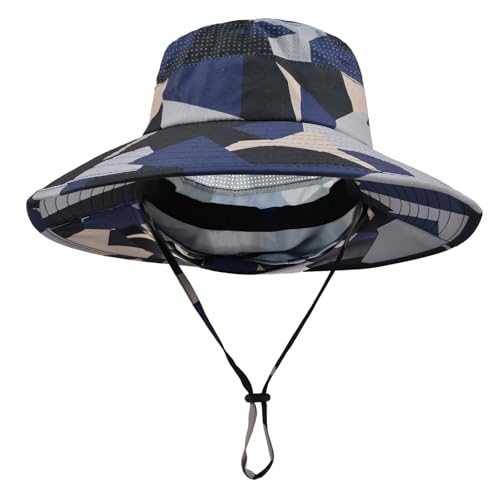 Image of Sun Hats for Men Women Fishing Hat UPF 50+ Breathable Wide Brim Bucket Hats Summer UV Protection Safari Hat with Neck Flap