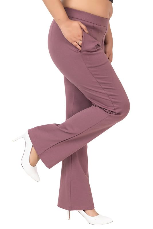 Image of Mlada Bootcut Flare Pants for Women Stretch Cotton Knit Boot Cut Mid Waist Flared Trouser Elastic Waist Band Utility Pockets for Formal Office Work Wear,Travel-Regular /Plus Size