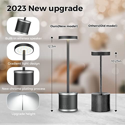 Upgraded Cordless Table Lamp, Rechargeable Desk Lamp With Speaker 5000Mah Battery Operated Lamp, 3 Color Modes Multipurpose Cordless Lamp For Bedroom/Office/Restaurant/Outdoor (Black) #TOP1
