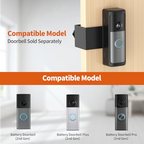 Image of No-Drill R-ing Doorbell Mount with Rain Cover, Anti-Theft Door Bracket Compatible with Ring /Other Battery Doorbell /Plus /Pro(2026 Newest Model),Quick Install Doorbell Camera Holder for Rental Apartment