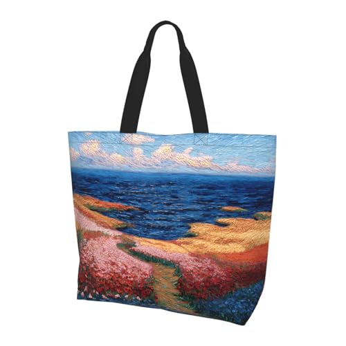 BOAIHH Colorido mar de flores ligero para mujer, bolso de hombro de gran capacidad, bolsa cruzada para uso diario y trabajo