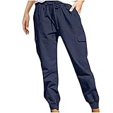 Womens Cargo Trouser Women's Tapered Leg Drawstring Joggers Pants High Waist Stretch Slim Fit Cargo Sweatpants Casual Elasticated Ladies Tracksuit Bottoms with Pockets