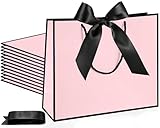 Silkfly 12 Pcs Thank You Gift Bags with Handle 12x10x4'' Welcome Return Gifts Bag with Bow Ribbon for Employee Appreciation Day Wedding Bridesmaid Baby Shower Birthday Housewarming (Pink,Black)