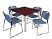 Kee 48" Square Breakroom Table- Mahogany/ Chrome & 4 Zeng Stack Chairs- Blue