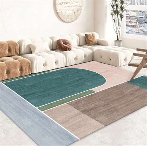 Tapis géométrique minimaliste moderne bleu vert pour salon carré 200cm
