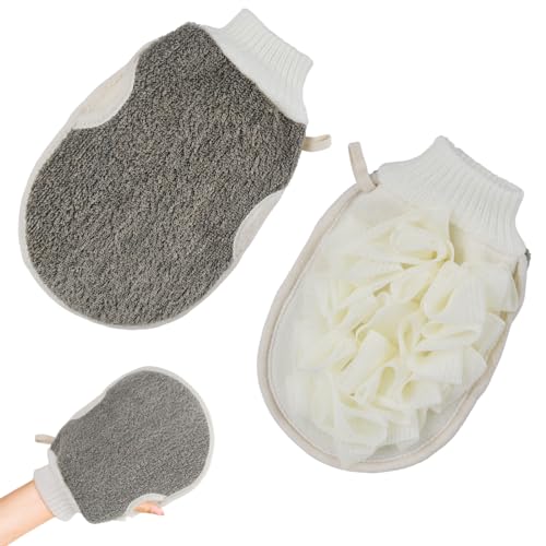 Exfoliating Mitt Body Scrub Exfoliator, Double-Sided Exfoliating Glove, Double-Sided Loofah Sponge Exfoliating Mitt, Bath Mitt for Women, Deep Clean Shower Glove for Skin Cleaning