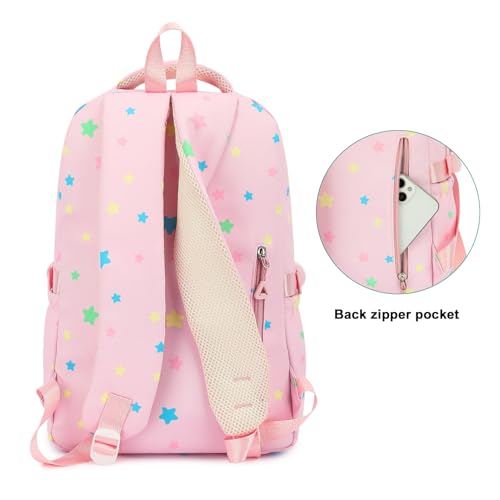 Image of RRTGNEI Kids High Middle School Backpack for Girls 5-12 Kawaii Travel Star Bookbag,Pink Star
