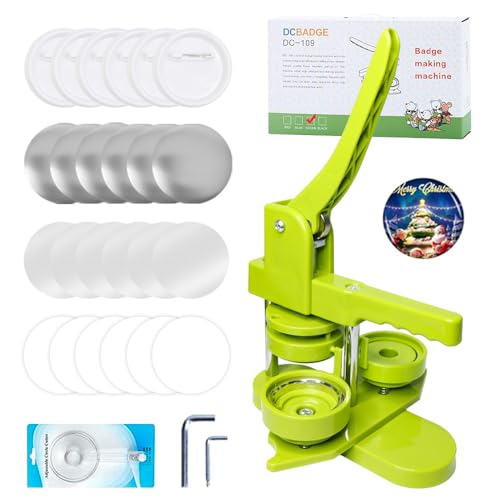 DCBADGE Button Maker Machine Pin Maker Machine Kit (3rd Gen) Installation-Free DIY Badge Maker Button Press Machine with Free Button Parts&Circle Cutter&Wrench Gadget (Green 58mm2.25in)