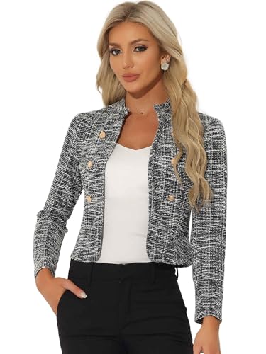 Allegra K Vintage Tweed Jackets for Women's Stand Collar Business