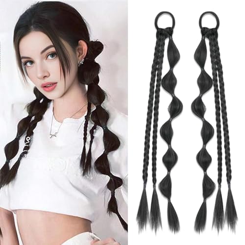 2 Pcs Bubble Ponytail Extension with Hair Tie 20 Inch Braided Wrap...