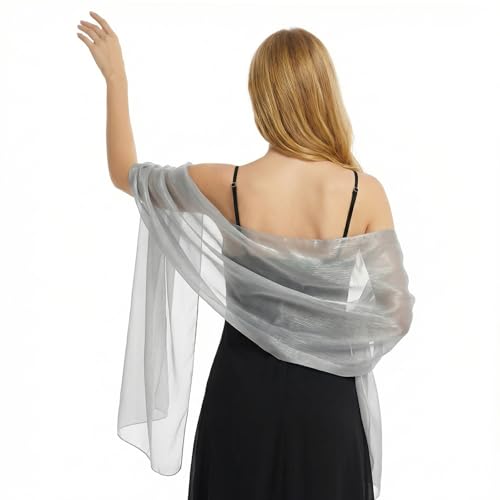 Bliceon Sciarpa argentata da donna, scialli e coprispalle in chiffon, scialle scintillante per abiti da sera, festa di nozze, ballo formale, vestito, sposa e damigella d'onore