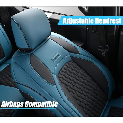 Image of Coverado JK Seat Covers for Jeep Wrangler, Full Coverage Front Waterproof Leather for Cars Automotive Truck Custom Fit for 2013-2017 Jeep Wrangler 2-Door /4-Door (Blue)