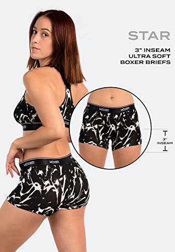 Woxer Womens Boxer Briefs Underwear, Star 3” Boyshorts Panties Soft Anti-Chafing, No Roll Inseam #TOP1
