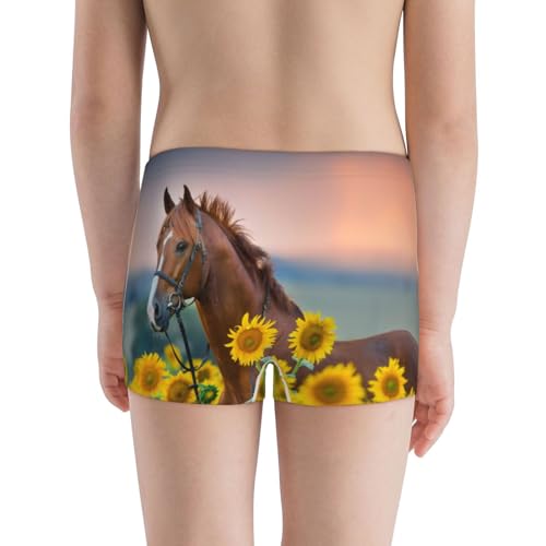 Boys' Cotton Boxer Brief Soft Underwear-Horse Sunflowers3