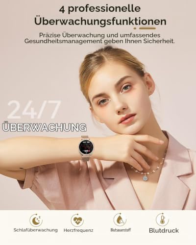 Sanorum Smartwatch Damen, 1.27' HD Voll Touchscreen Armbanduhr mit Telefonfunktion, Geschenk Damen...