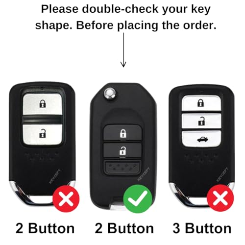 Image of KEYCEPT Metal Key Cover Compatible for Honda City, WR-V 2 Button Flip Key with Keychain (Short Keychain).