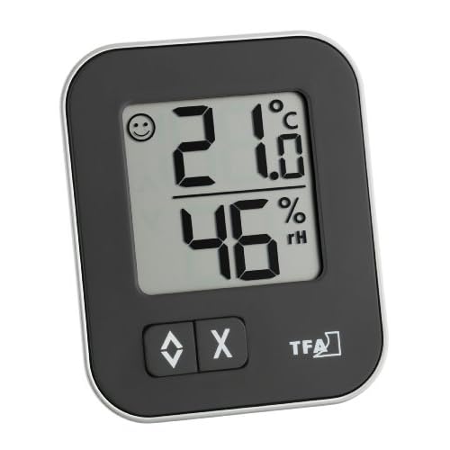 TFA Dostmann Moxx digitales Thermo-Hygrometer, 30.5026.01, zur Raumklimakontrolle, Überwachung der Luftfeuchtigkeit, klein und handlich, 1er Pack, schwarz