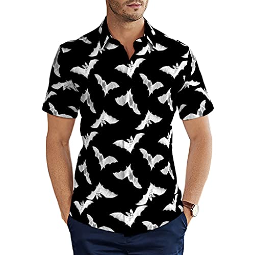 Men's Button-Down Shirts Halloween Bat Black Hawaiian Shirts Spread Collar Fashion Cuban Shirts