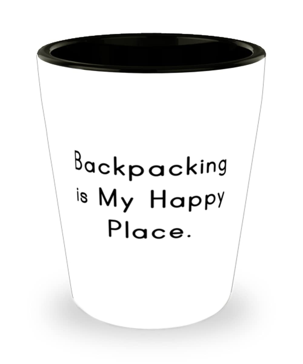 Cute Backpacking Shot Glass, Backpacking is My Happy Place, Funny Gifts for Friends, Holiday Gifts