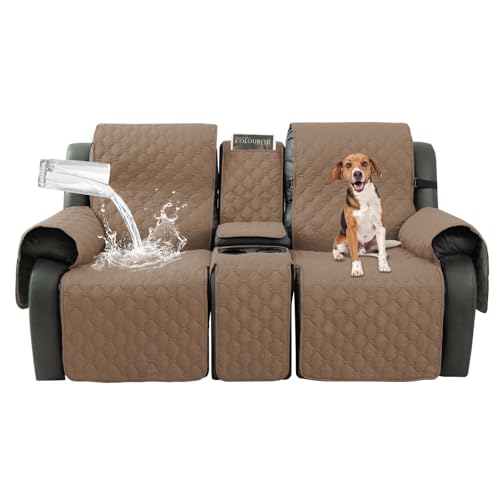 La mejor selección de Sofa Reclinable Doble los mejores 10. 41 Taque - Funda reclinable para sofá de dos plazas con consola central, 100% impermeable para mascotas para sillón reclinable doble con correas de diseño, fundas de sofá...