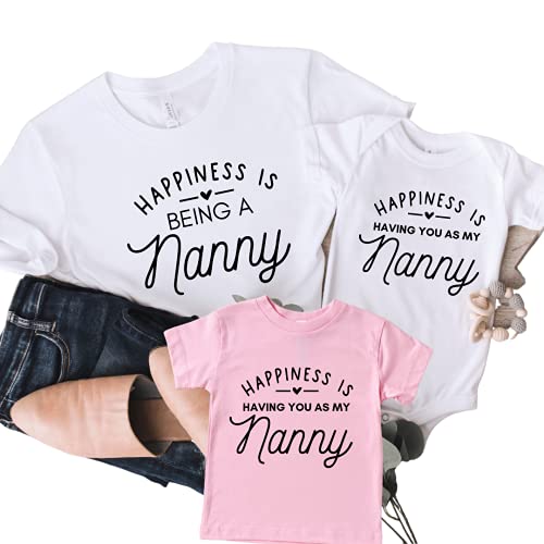 Happiness is being a Nana Gifts for Grandma, Grandma and Grandson Matching Shirts Grandma and Granddaughter, Personalized Grandkids Grandma Shirts, Gifts for New Grandma, Gigi, Abuela, Mimi. ARROW