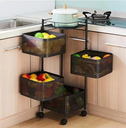 Image of Well Set Kitchen Trolley Square Onion Baskets for Storage, Kitchen Accessories Items and Vegetable Basket for Kitchen Organizer Items and Storage Portable with Wheels(Black,Layer-4)