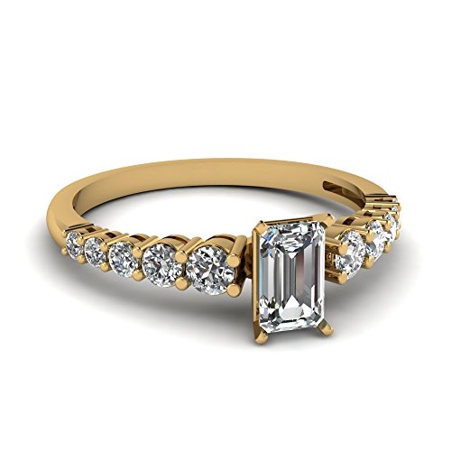 Image of Choose Your Gemstone Graduated Diamond CZ Engagement Ring Yellow Gold Plated Emerald Shape Petite Engagement Rings Lightweight Office Wear Everyday Gift Jewelry US Size 4 to 12