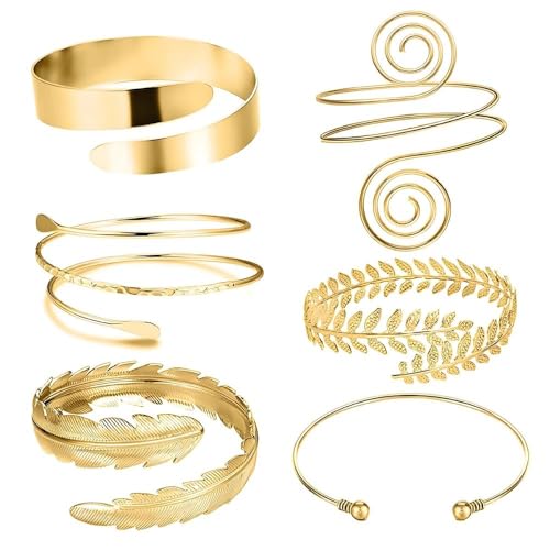 LINISITING Gold Arm Cuff, 6Pcs Stylish Arm Bracelet for Women, Adjustable Opening Upper Arm Cuff for Women's Personalized Accessories Jewelry Gift