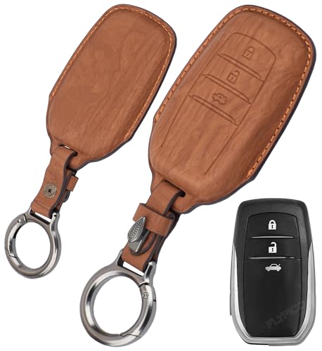 Image of Wooden PU Leather Key Cover Compatible with Toyota Fortuner | Fortuner Legender, Innova Hycross | Invicto 3 Button Smart Key Stylish wooden Texture & Durable Premium PU Leather Protection