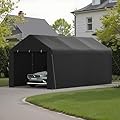 Kecreque Carport 10x20 Heavy Duty Portable Garage w/Removable Sidewalls & Roll-Up Door Car Canopy Party Tents Waterproof UV Resistant All Weather Car Port for Trucks,Boats (Black)