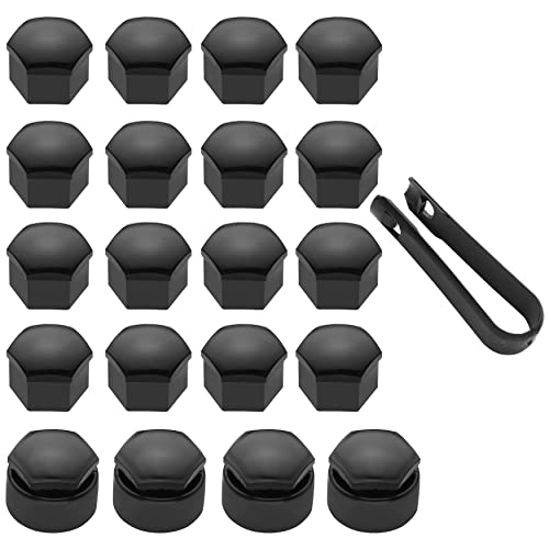 LICQIC 17mm Wheel Nut Covers, 20pcs Car Wheel Nut Caps (16 Standard Ones 4 Locking Ones), Universal Wheel Bolt Covers with Removal Tool, Black