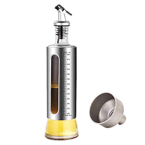 BEKVÃ„MT Olive Oil Dispenser Bottle, 17oz Vinegar Dispensing Cruets With Dripless Capped Spout, No Drip, Stainless Steel Liquid Condiment Container for Kitchen with Degree Scale(500ml)