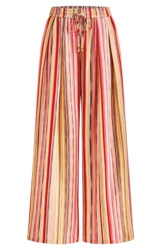 Image of PRETTYGARDEN Womens Pants Elastic Waist Floral Lightweight Palazzo Pants for Women Casual Lounge Wide Leg Pants Woman