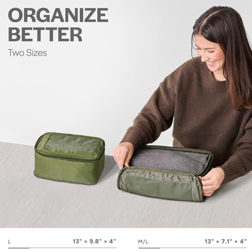Image of Aerotrunk Compression Packing Cubes for Travel - Luggage Organizer Bags - Double Zipper Packing Cubes for Suitcases (2-Pack, Olive)