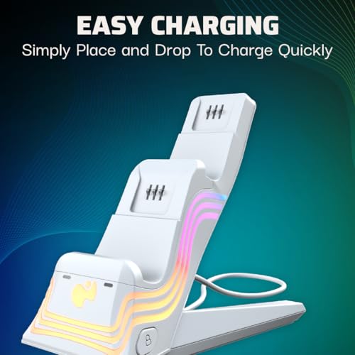 Image of PDP Afterglow Wave Dual Charger for Xbox Series X|S, Xbox One Controllers | Customizable RGB Lighting, Charges 2 Controllers, Rechargeable 40-Hr Battery, Licensed for Xbox, White
