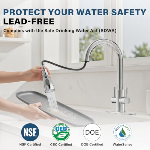 Hurran Kitchen Sink Faucet with Pull Down Sprayer, Chrome 2 Handles by Hurran - Used condition - Image 2