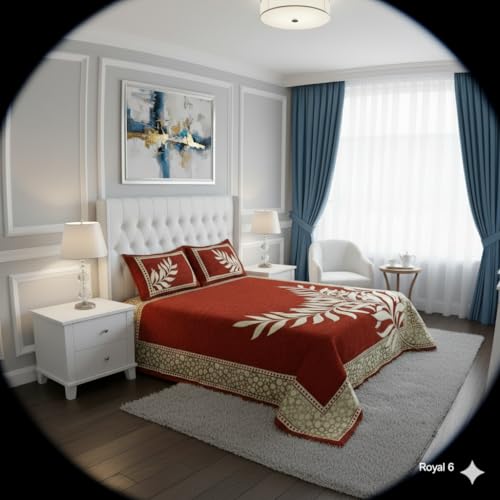 Image of Fresh from Loom Printed Bedsheet Leaf Print Print Bedsheet Set, Crafted in Chenille 500 TC Fabric with 2 Pillow Covers, Comfortable Breathable Bed Cover, Bedroom D 90x100 Inches | Rust | Chenille
