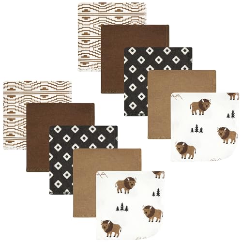 Image of Hudson Baby Unisex Baby Flannel Cotton Poly Washcloths, Wild Buffalo 10 Pack, One Size