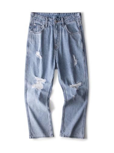 Jeans Pants Trousers Denim Spring Washed Ripped Loose Straight Leg High Street Trendy for Men
