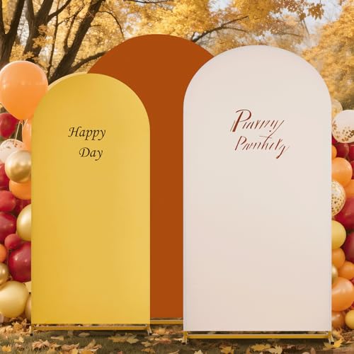 Image of SoarDream Arch Backdrop Covers Wedding Arch Backdrop Cover 6FT 6.6FT 7.2FT Set of 3 Spandex Fitted Arch Wall Stretchy Backdrop Covers for Birthday Party (Yellow Beige Pumpkin)